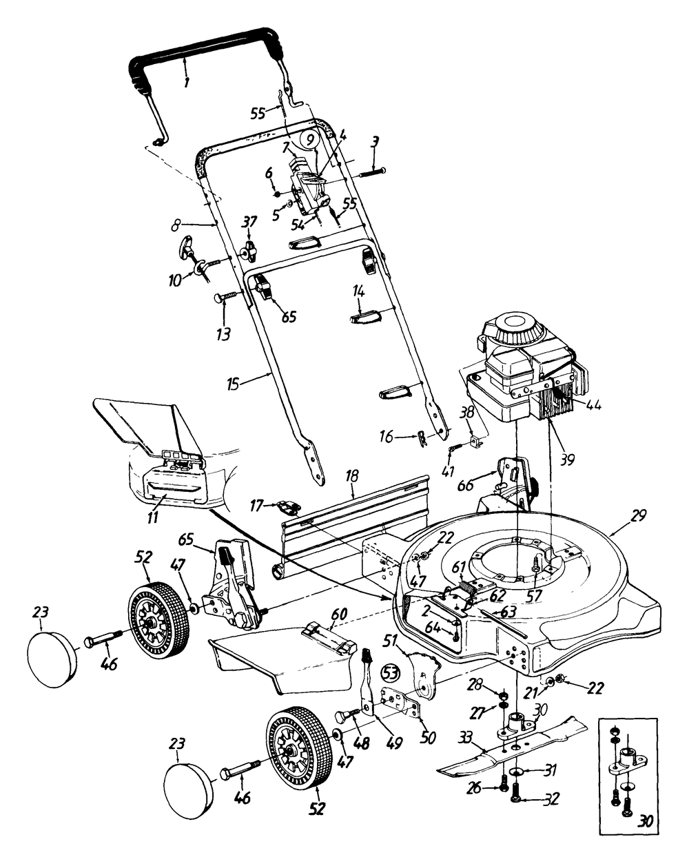Control Handle Assembly Diagram and Parts List for 072E (115100)(1995) Cub Cadet Lawn Mower